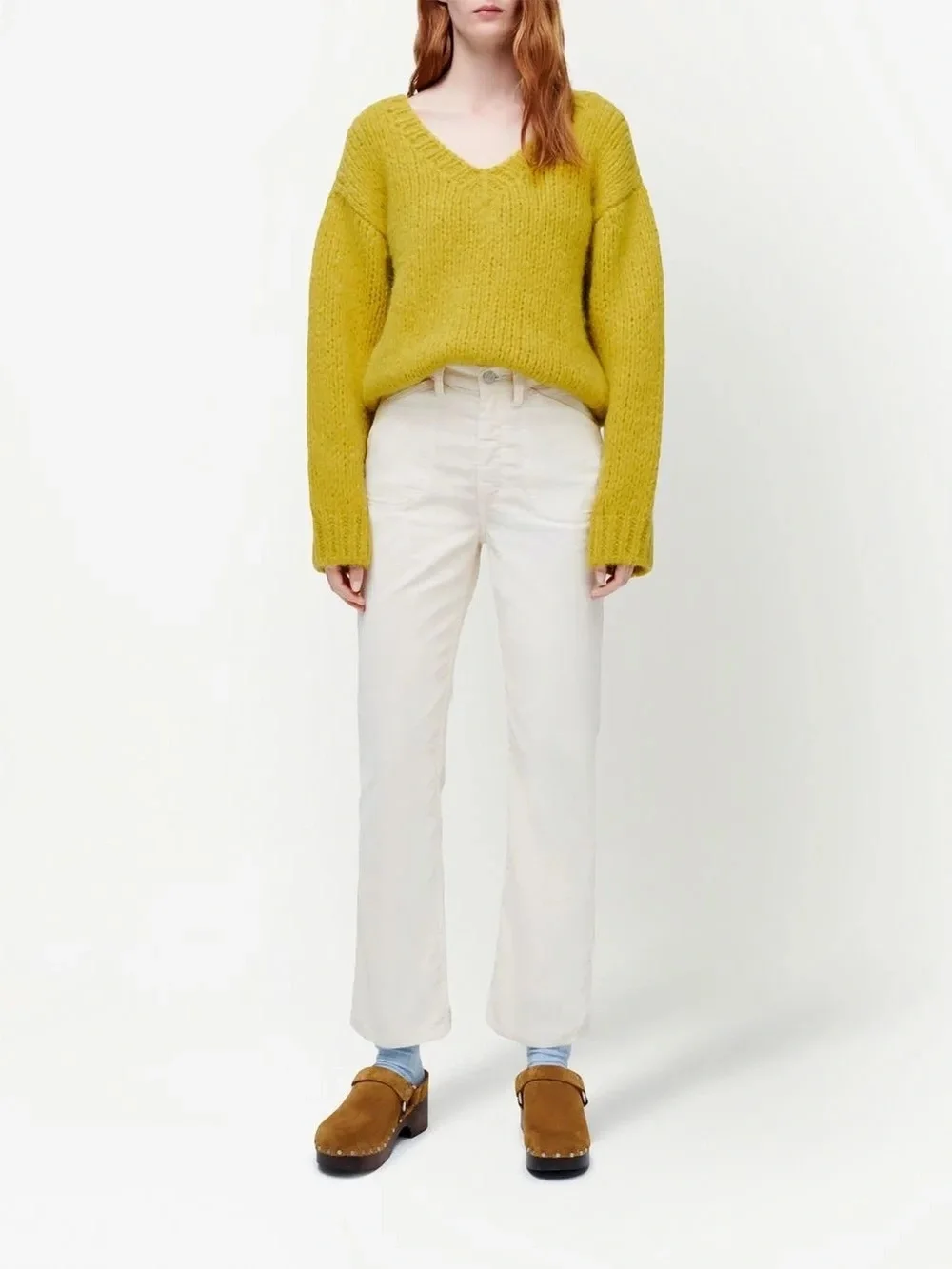 Re/Done Flared Cropped Corduroy Trousers in Ivory - Size 23